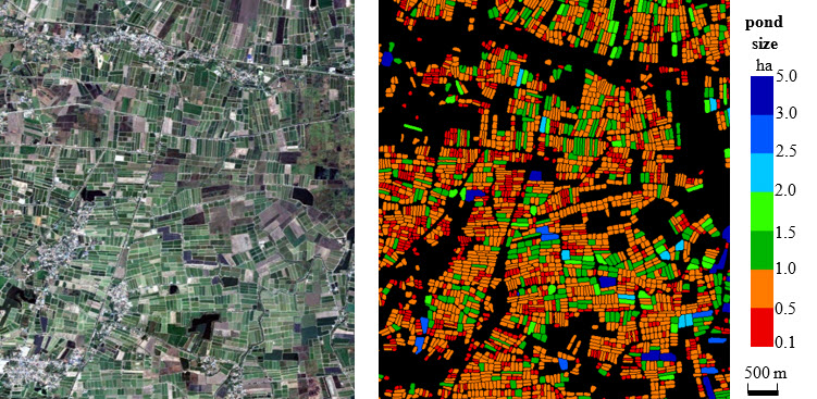 Satellite image of aquacultures ponds in central Asia